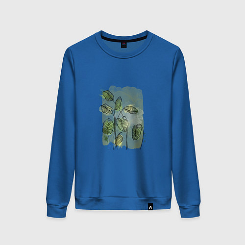 Женский свитшот Нежные листья на акварельном фоне / Синий – фото 1