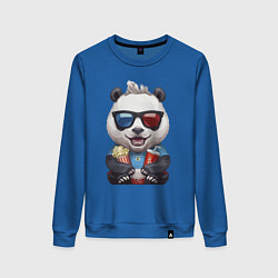 Свитшот хлопковый женский Прикольный панда с попкорном и колой, цвет: синий
