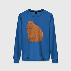 Свитшот хлопковый женский Капибара сидит и думает о жизни, цвет: синий