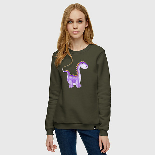 Женский свитшот Фиолетовый динозаврик / Хаки – фото 3