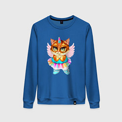 Свитшот хлопковый женский Рыжая кошечка принцесса, цвет: синий