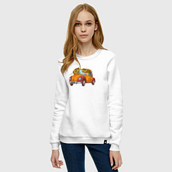 Свитшот хлопковый женский Лягухи на ретро-автомобиле, цвет: белый — фото 2