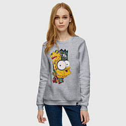 Свитшот хлопковый женский Cyber-Bart - Simpsons family, цвет: меланж — фото 2