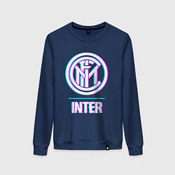 Свитшот хлопковый женский Inter FC в стиле glitch, цвет: тёмно-синий