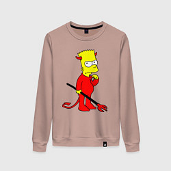 Свитшот хлопковый женский Bart Simpson - devil, цвет: пыльно-розовый