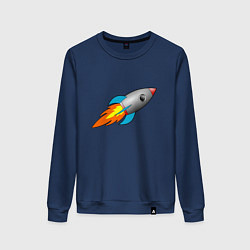 Свитшот хлопковый женский Ракета летит в небе, цвет: тёмно-синий