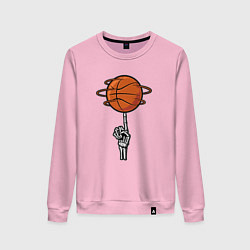 Свитшот хлопковый женский Баскетбольный мяч на костлявой руке, цвет: светло-розовый