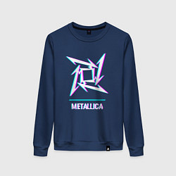 Свитшот хлопковый женский Metallica glitch rock, цвет: тёмно-синий