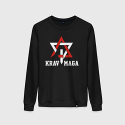 Свитшот хлопковый женский Krav-maga national wrestling emblem, цвет: черный