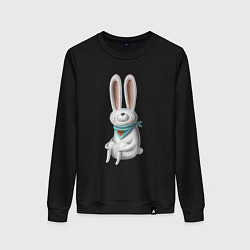 Свитшот хлопковый женский Сидячий зайчик, цвет: черный