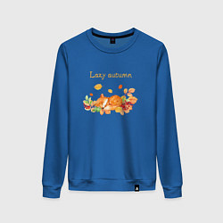 Свитшот хлопковый женский Lazy autumn with a fox, цвет: синий