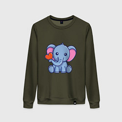 Свитшот хлопковый женский Love Elephant, цвет: хаки