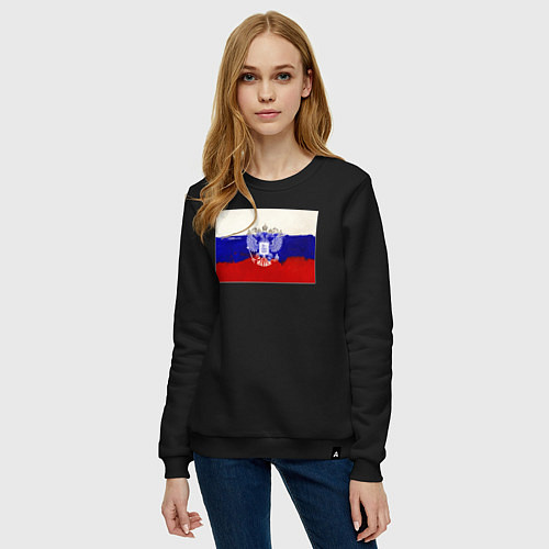 Женский свитшот Флаг России - акварель / Черный – фото 3