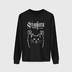 Свитшот хлопковый женский Stigmata рок кот, цвет: черный