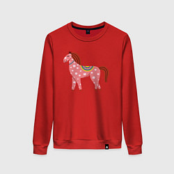 Свитшот хлопковый женский Красочная лошадка, цвет: красный