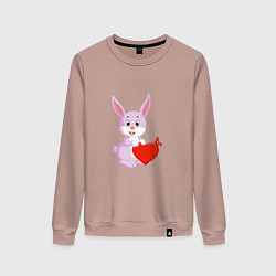 Свитшот хлопковый женский Кролик с сердцем, цвет: пыльно-розовый
