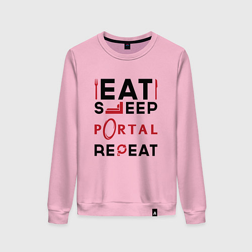 Женский свитшот Надпись: eat sleep Portal repeat / Светло-розовый – фото 1