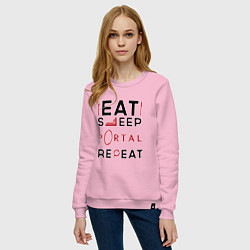 Свитшот хлопковый женский Надпись: eat sleep Portal repeat, цвет: светло-розовый — фото 2