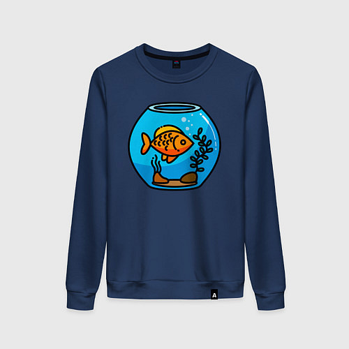 Женский свитшот Аквариум с золотой рыбкой / Тёмно-синий – фото 1