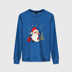 Свитшот хлопковый женский Дед Мороз с подарками Новый год, цвет: синий