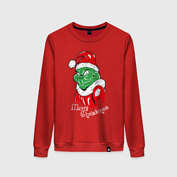 Свитшот хлопковый женский Merry Christmas, Santa Claus Grinch, цвет: красный