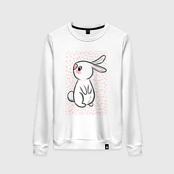 Свитшот хлопковый женский Милый кролик и много сердечек, цвет: белый