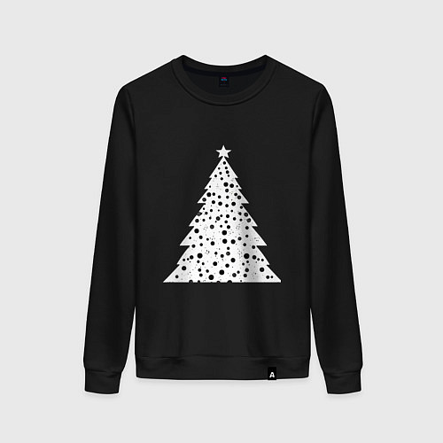 Женский свитшот Новогодняя чёрно-белая ёлка / Черный – фото 1