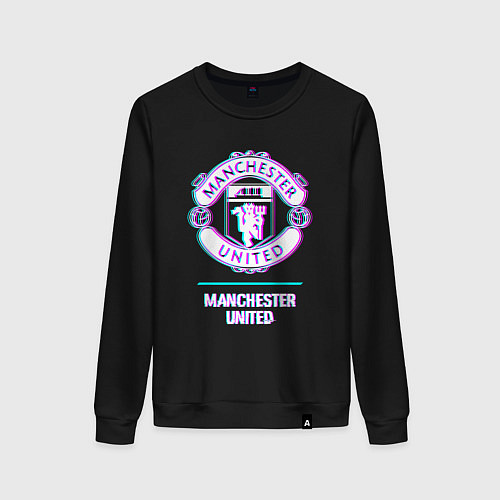 Женский свитшот Manchester United FC в стиле glitch / Черный – фото 1