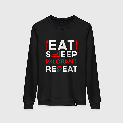 Женский свитшот Надпись eat sleep Valorant repeat / Черный – фото 1