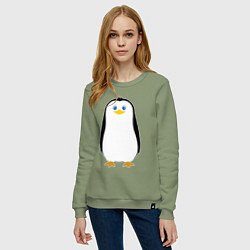 Свитшот хлопковый женский Красивый пингвин, цвет: авокадо — фото 2