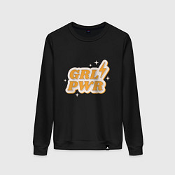 Свитшот хлопковый женский Grl pwr, цвет: черный