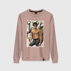 Свитшот хлопковый женский Брюс Ли - ретро постер, цвет: пыльно-розовый