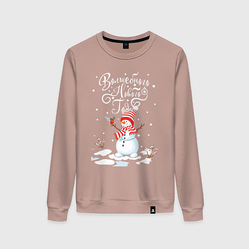 Женский свитшот Новогодний снеговик / Пыльно-розовый – фото 1