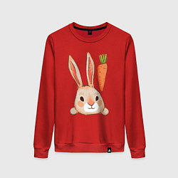 Свитшот хлопковый женский Заяц с морковкой, цвет: красный