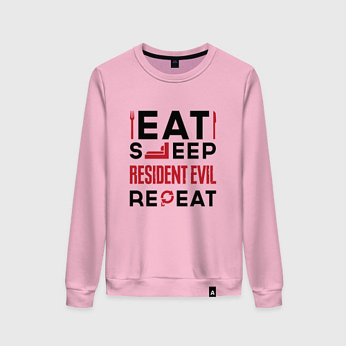 Женский свитшот Надпись: eat sleep Resident Evil repeat / Светло-розовый – фото 1