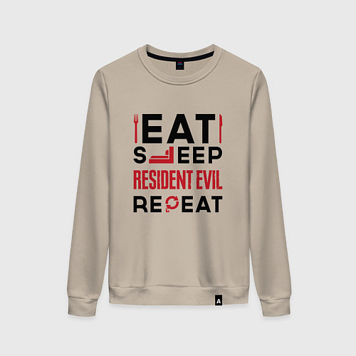 Женский свитшот Надпись: eat sleep Resident Evil repeat / Миндальный – фото 1