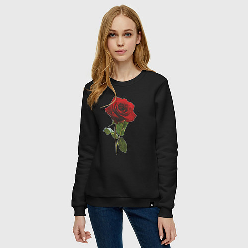 Женский свитшот Красивая красная роза / Черный – фото 3
