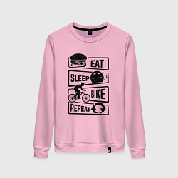 Свитшот хлопковый женский Eat sleep bike repeat art, цвет: светло-розовый