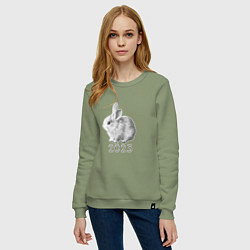 Свитшот хлопковый женский Новогодний белый кролик, символ 2023 года, цвет: авокадо — фото 2
