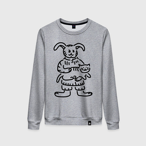 Женский свитшот Кролик гладит кота / Меланж – фото 1