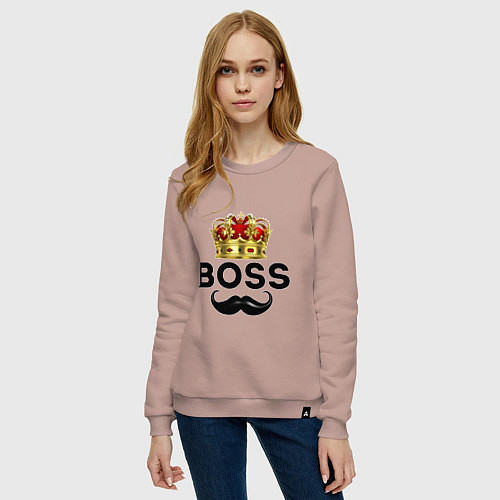 Женский свитшот BOSS и корона с усами / Пыльно-розовый – фото 3