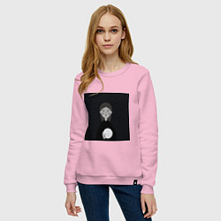 Свитшот хлопковый женский Девочка с луной в руке на фоне звёздного неба, цвет: светло-розовый — фото 2