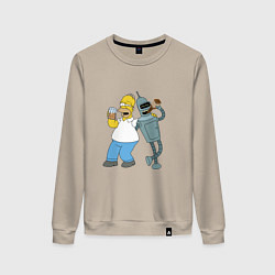 Свитшот хлопковый женский Drunk Homer and Bender, цвет: миндальный