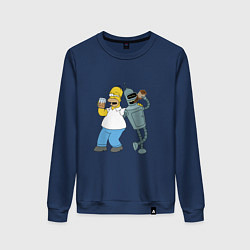 Свитшот хлопковый женский Drunk Homer and Bender, цвет: тёмно-синий