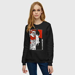 Свитшот хлопковый женский Аки и демон лисы, цвет: черный — фото 2