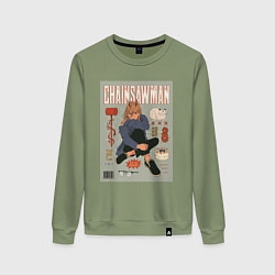 Свитшот хлопковый женский Пауэр из Chainsaw Man, цвет: авокадо