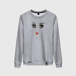 Свитшот хлопковый женский Женское лицо с большими зелеными глазами, цвет: меланж