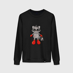 Свитшот хлопковый женский Милый енот в валенках, цвет: черный