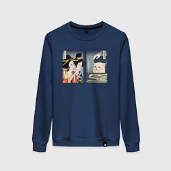 Свитшот хлопковый женский Мем в японском стиле, цвет: тёмно-синий