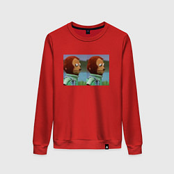 Свитшот хлопковый женский Мем с обезьяной, цвет: красный